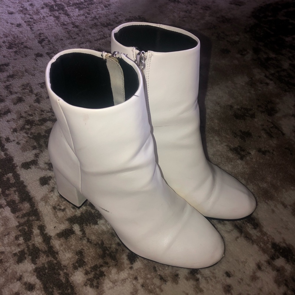 Women’s white booties with block heel